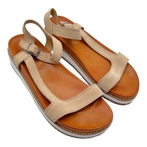 Lucky Brand Ibrien Platform Wedge Sandal Beige Leather